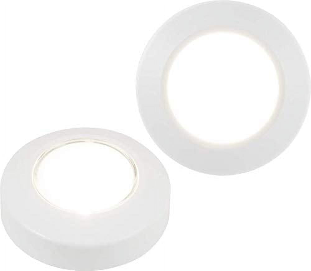 White Round LED Battery-Powered Motion Sensor Puck Lights, 2-Pack