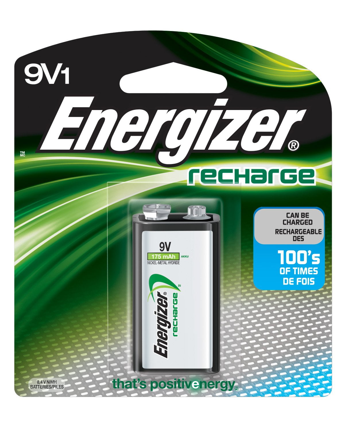 Energizer Rechargeable 9 volt Battery, (NH22NBP) 