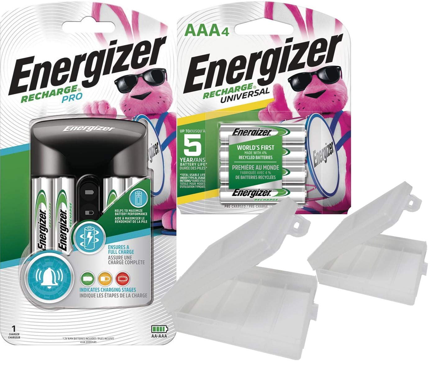 Energizer Rechargeable AA and AAA Battery Charger (Recharge Pro) Includes 4 AA 1.2V NiMH 2000mAh Rechargeable Batteries Plus 4 Rechargeable AAA 700mAh Batteries with AA and AAA Cases