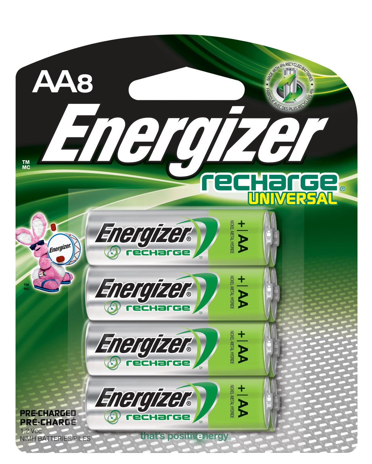 Ligatie haat Baars Energizer Rechargeable AA Batteries, NiMH, 2000 mAh, Pre-Charged, 8 count  (Recharge Universal) - Walmart.com