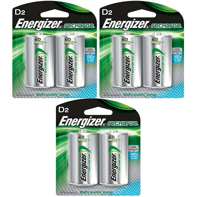 Energizer Rechargeable Batteries, D, 2Count (Pack of 3 (2 Count Each