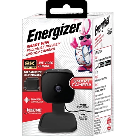 Energizer Smart 2K QHD Wired Indoor Security Camera with Night Vision & 2-Way Audio, Black