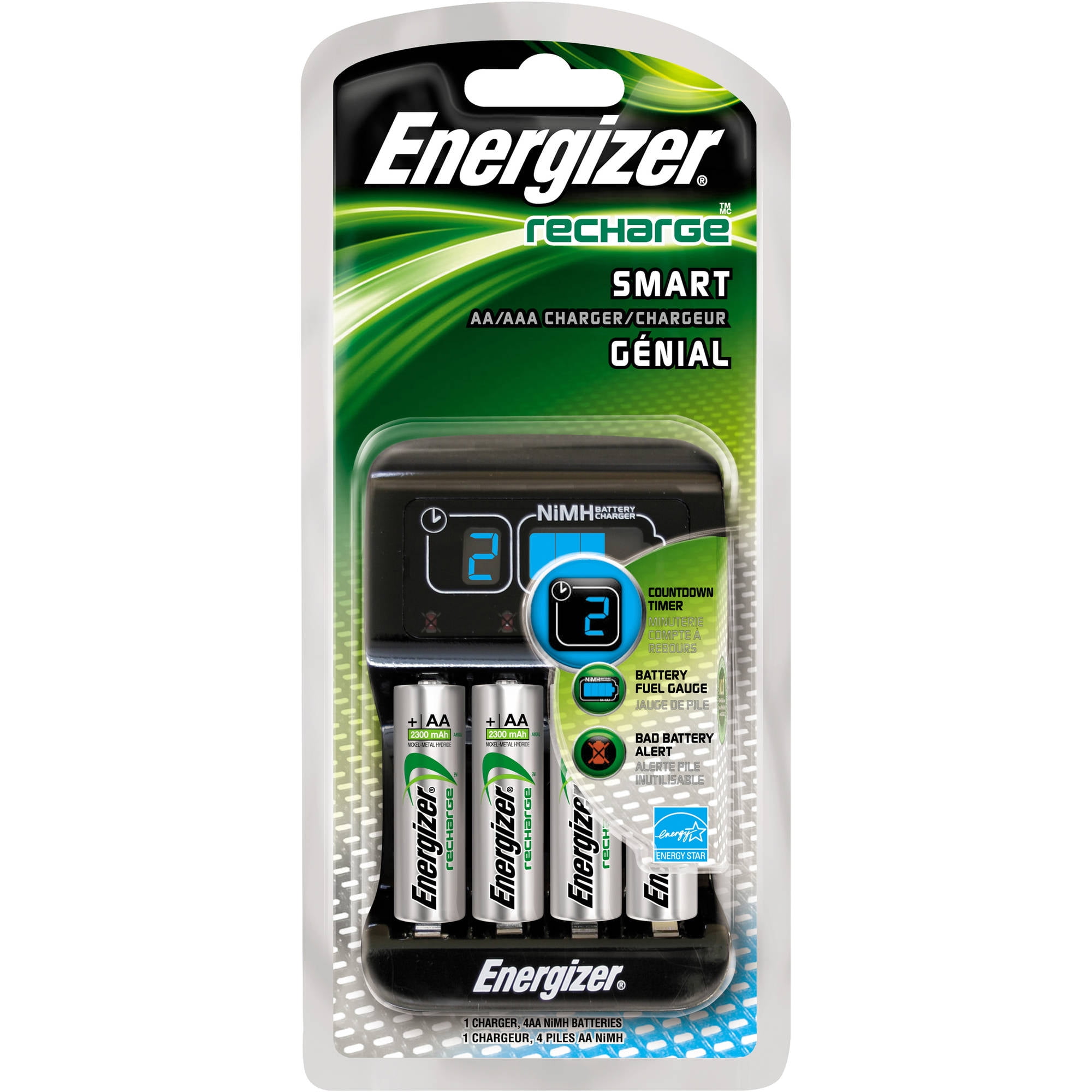 Chargeur Energizer AA/AAA 1 heure avec 4 piles rechargeables AA