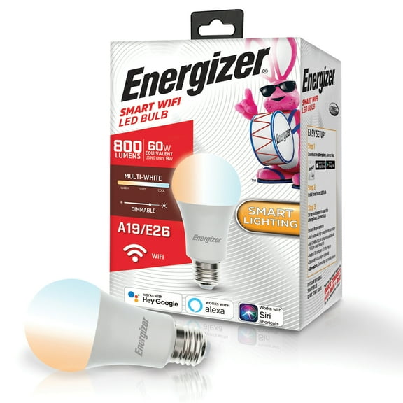 Energizer Smart Bright Multi-White LED Light Bulb, A19 Shape, E26 Base