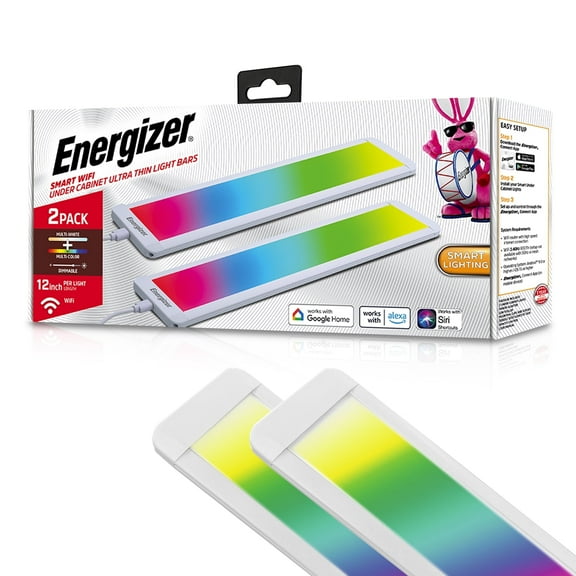 Energizer Ultra-Slim Smart Under Cabinet Light Bars with RGB & Multi-White & Motion Control, 2-Pack