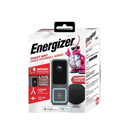Energizer Smart Doorbell & Chime, 1080p Wired Doorbell Camera with Two-Way Audio for Home Security