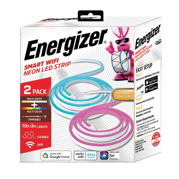 Energizer Smart Neon LED Light Strips, 20 Ft RGBW Wi-Fi LED Rope Light, Water Resistant for Outdoor & Indoor, Compatible with Alexa Google Home & Siri, App, Voice & Remote Control, Flexible, Dimmable