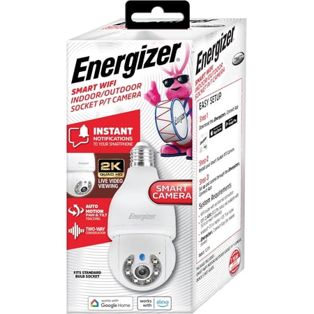 Energizer Smart Outdoor 2K QHD Light Socket Security Camera with Auto Motion Tracking, White