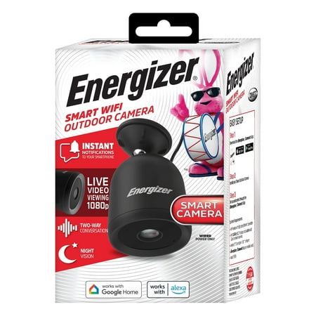 Energizer Smart Outdoor Security Camera 1080P HD with 2-Way Audio, Night Vision & Alerts, Black