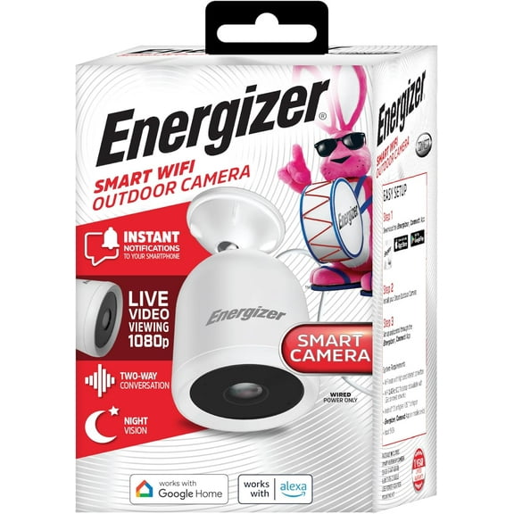 Energizer Smart Outdoor Security Camera 1080P HD with 2-Way Audio, Night Vision & Alerts, White