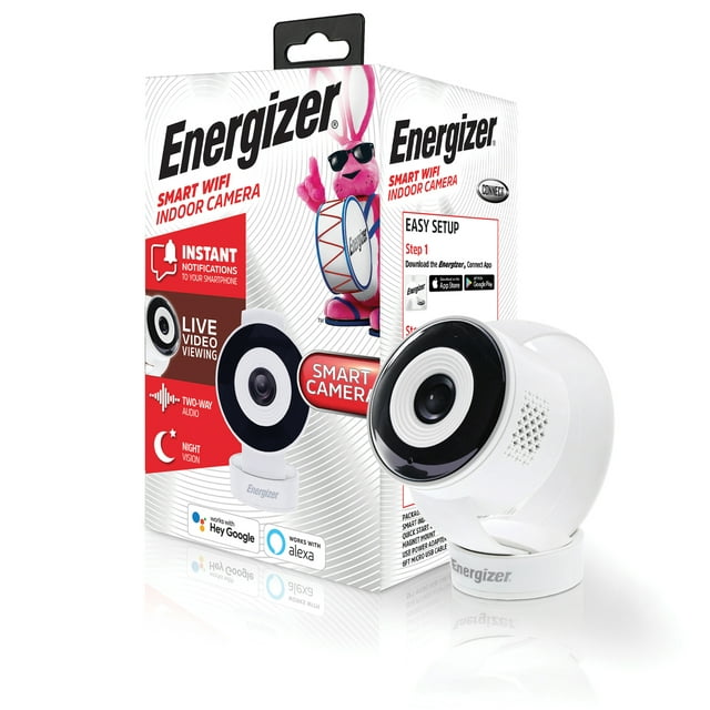 Energizer Smart Wi-Fi 720p Indoor Camera, White, Two Way Audio, Night Vision, Remote Access