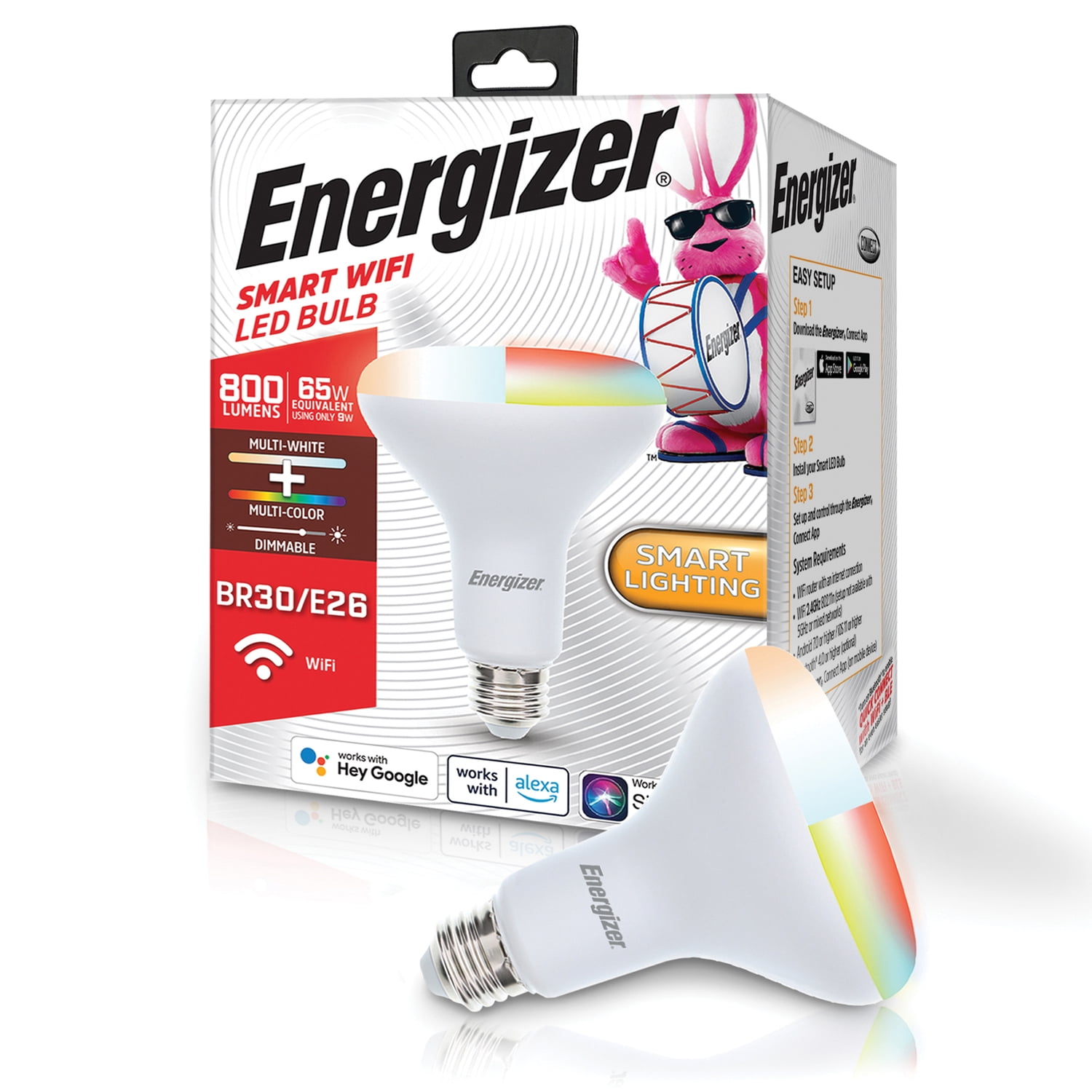 Energizer Smart WiFi Multi Color LED Flood Light Bulb, Voice Control