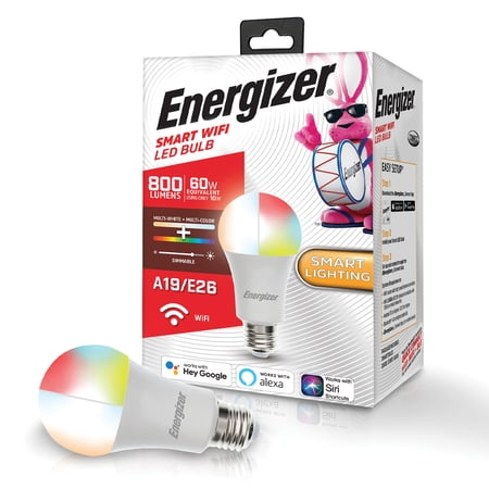 Energizer Smart Wi-Fi Multi-White and Multi-Color LED Light Bulb, 60W, 800 Lumens E26 Base