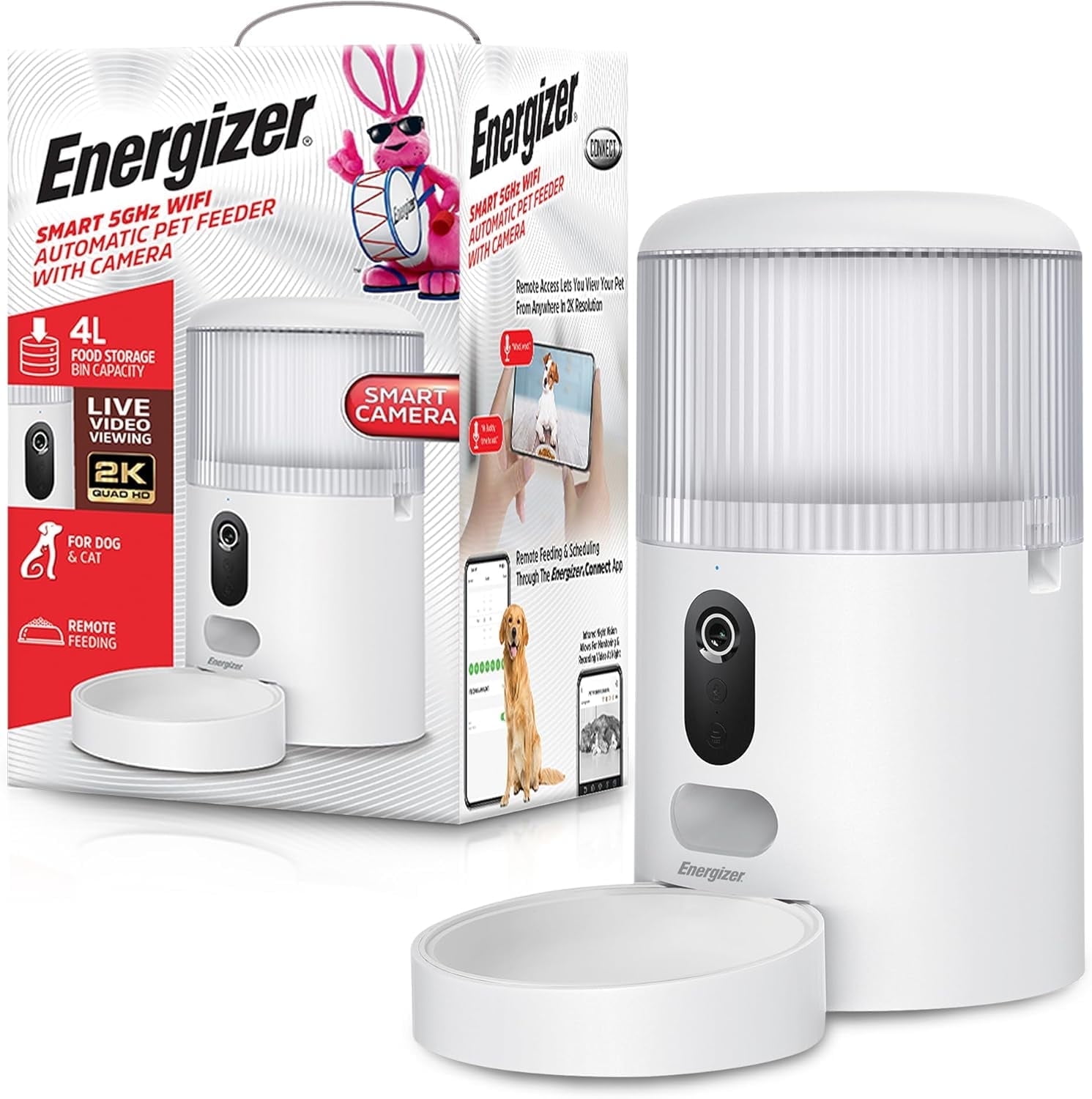 Energizer Smart Pet Feeder, Automatic Pet Feeder with 2K Video