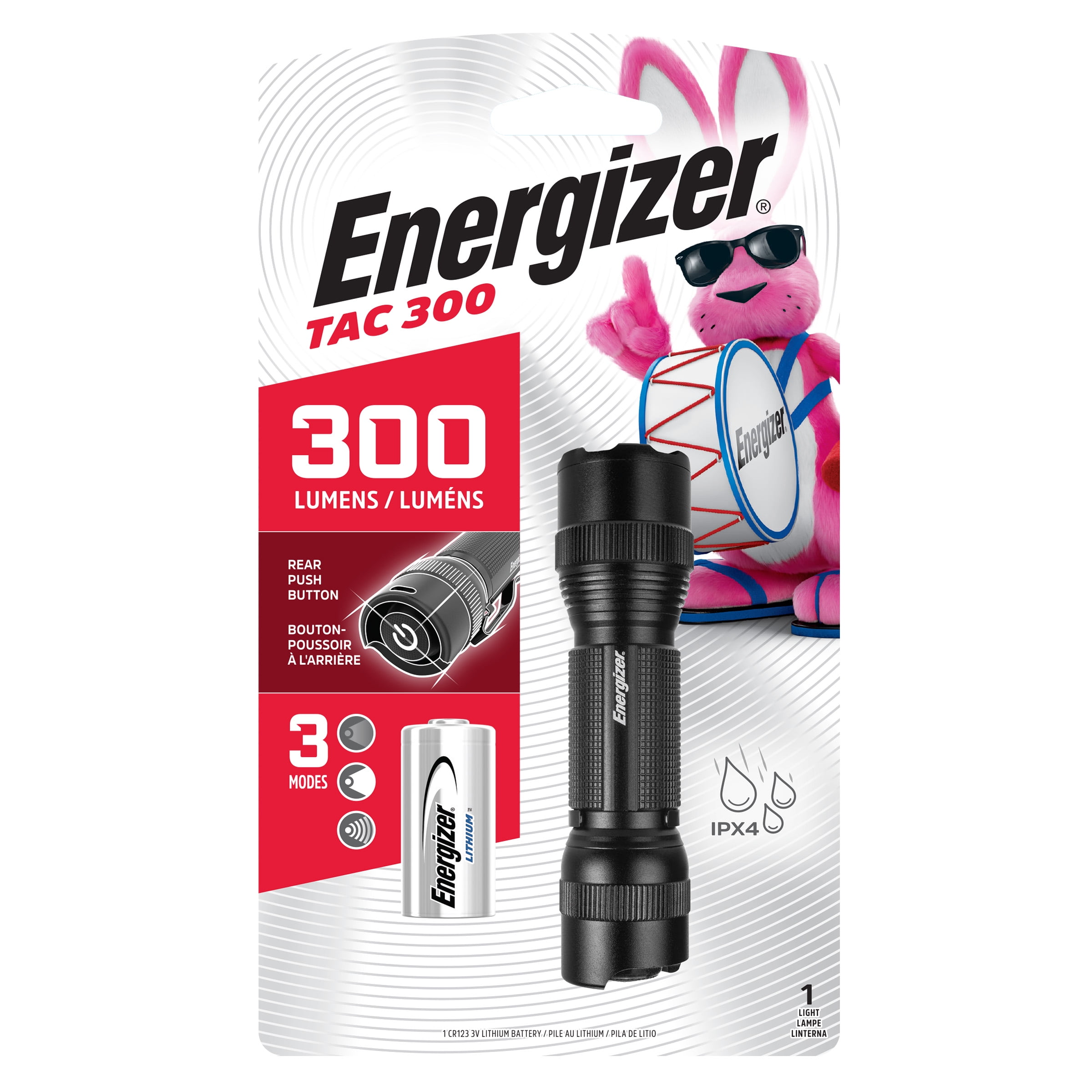 Energizer TAC-300 Tactical LED 300 Lumens Flashlight, with CR123 Lithium  Battery