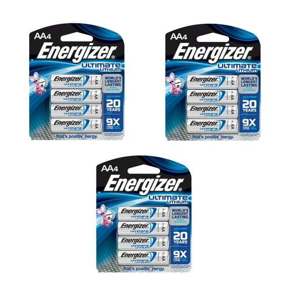 Energizer Ultimate Lithium AA Batteries L91BP-4 3 Pack = 12 Batteries