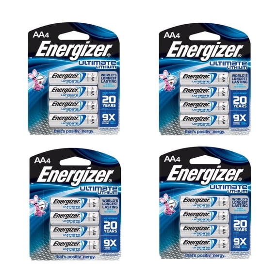 Energizer Ultimate Lithium AA Batteries L91BP-4 4 Pack = 16 Batteries