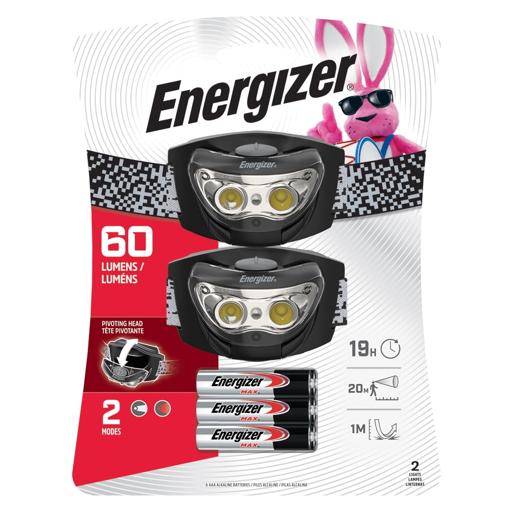 Energizer Universal Plus Headlamp, 80 Lumens, 2 Pack