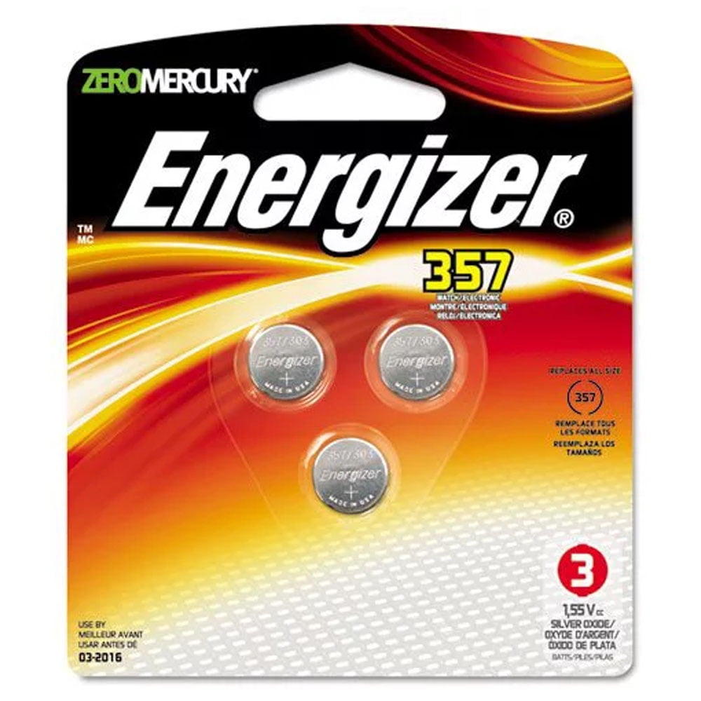 Energizer Watch/Electronic Battery, Silver Oxide, 357, 1.5V, Mercury Free, 3/Pk, Sold as 1 Package, 3 Each per Package