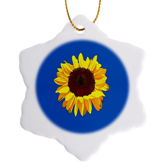 3drose, Energizing Yellow Sunflower Black Outline Art, 3 inch Snowflake Porcelain Ornament
