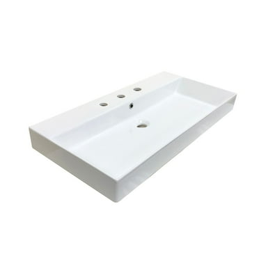 Energy 85.03 Wall Mount/Vessel Bathroom Sink in Ceramic White with Three Faucet Holes