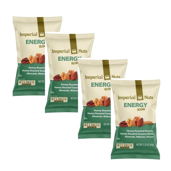 Energy Blend Healthy Trail Mix with Honey Roasted Peanuts Sesame Sticks Almonds Walnuts Pecans, Imperial Nuts,2.25oz 4 Packs