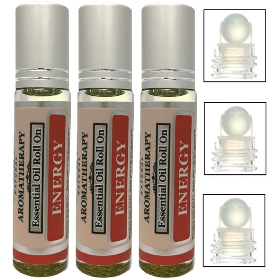 Energy Body Roll On 10 mL / 0.33 oz (Pack of 3) - Essential Oil Infused Aromatherapy Roller Oils - %100 Pure - Premium Therapeutic Grade by Sponix Made in USA (FAST SHIPPING)