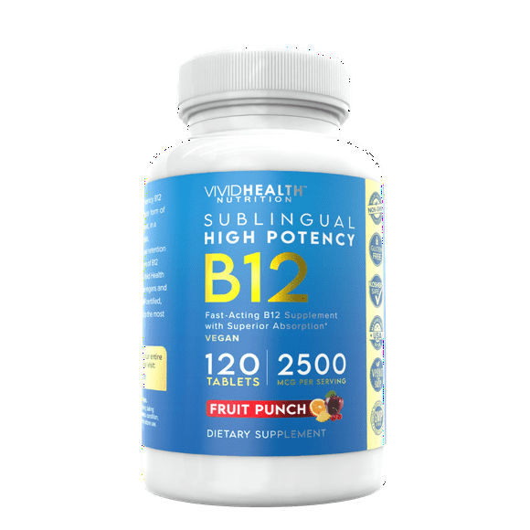 Energy Boosting Vitamin B12 Sublingual: Vegan B-12, 120 Fast Absorption, Fruit Punch Tables