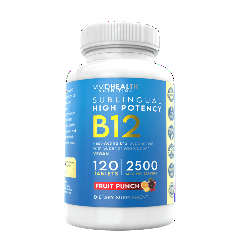 Energy Boosting Vitamin B12 Sublingual, Vegan Tablets, Fruit Punch