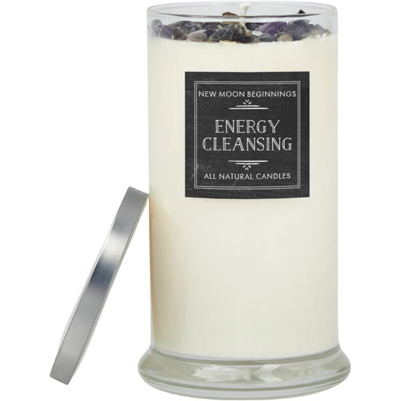 Energy Cleansing Candle by New Moon Beginnings - Crystal & Herb Candles - Protection Candles - All Natural Soy Candle - Lavender Sage Cedar