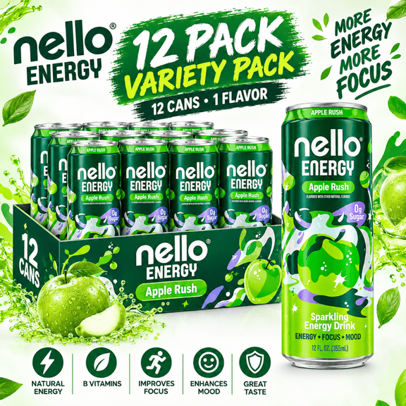 Energy Drink, Apple Rush, 12 fl oz, 12 Pack