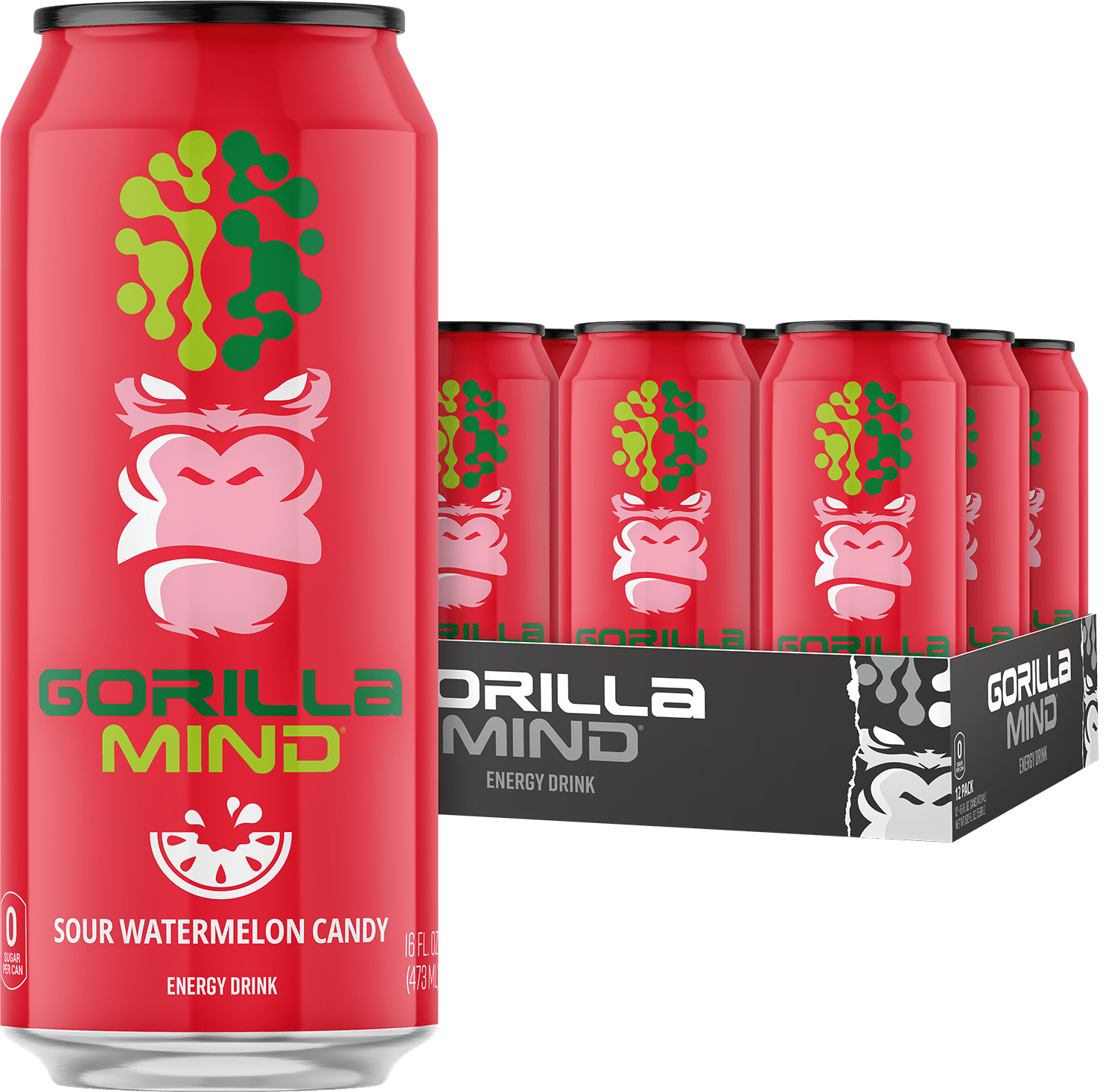 Gorilla Mind Energy Drink, No Sugar or Artificial Colors, Sour