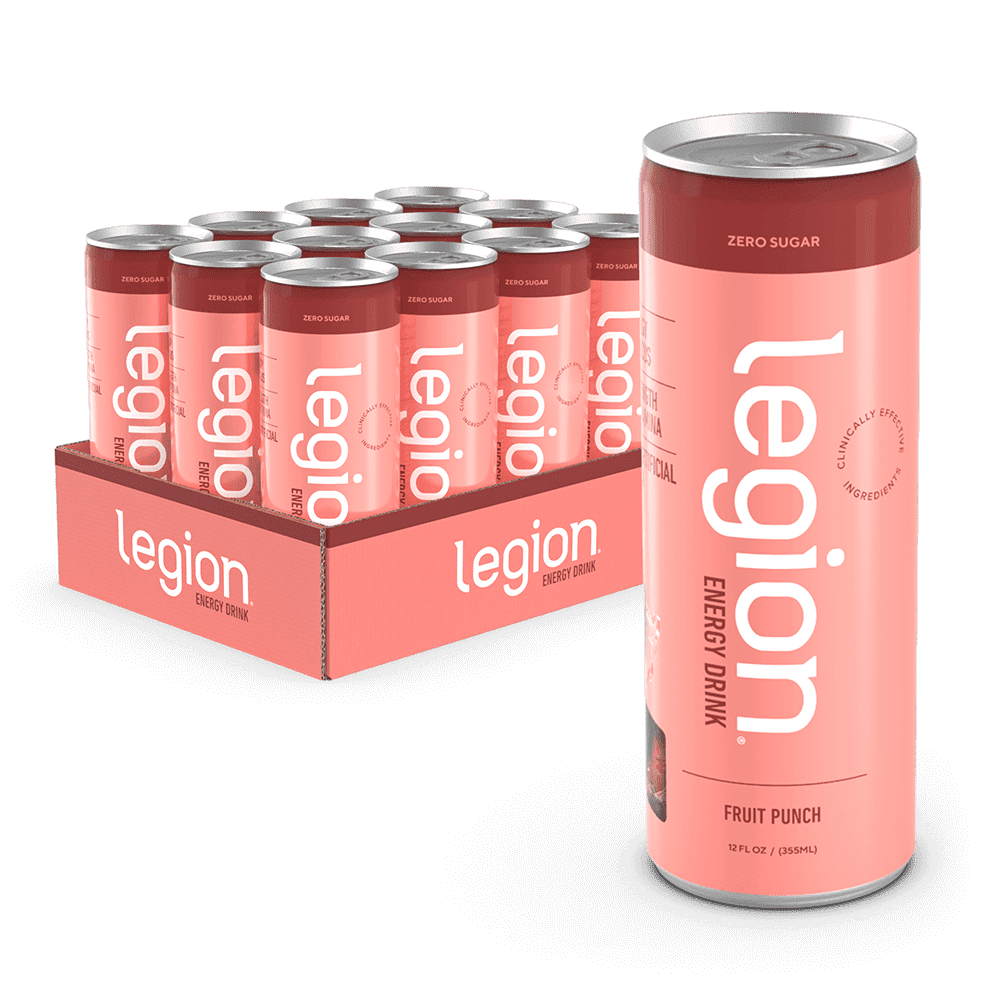 Legion Athletics Energy Drink, Fruit Punch, Zero Sugar, 150mg Caffeine, 12 Pack, 12 fl oz Cans