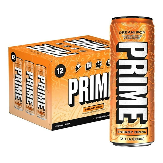 PRIME Energy DREAM POP Zero Sugar Energy Drink Preworkout Energy 200mg Caffeine with 355mg of Electrolytes and Coconut Water for Hydration Vegan Gluten Free 12 Fluid Ounce 12 Pack