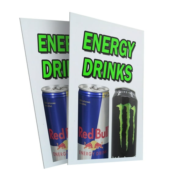 Energy Drinks (2-PACK) 24" x 36" Plastic Signs | Sign Insert 4mm Corrugated Plastic Signs Storefront Window Poster
