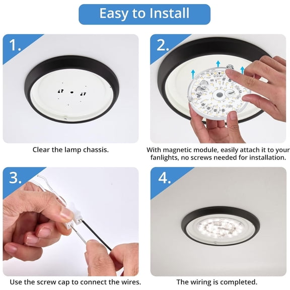 Energy Efficient 3.93" LED Fan Light Kit, Dimmable, Magnetic Mount, 18W, Upgrade Your Ceiling Light
