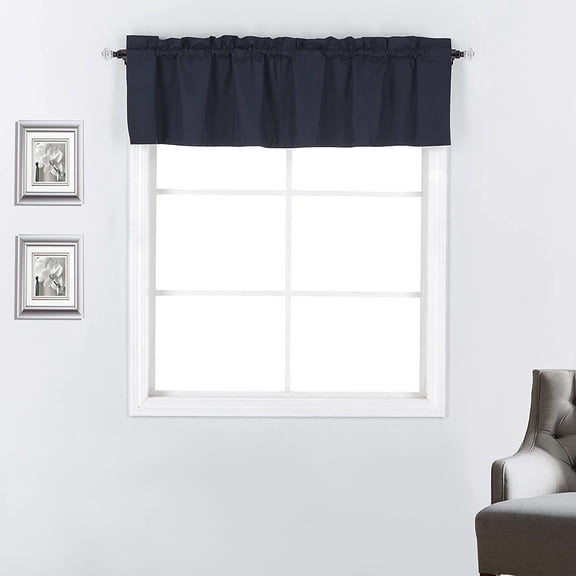Energy Efficient Rod Pocket Window Curtain Valance, 52"W x 18"L, Navy Blue