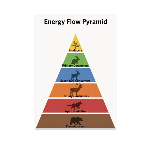 Energy Flow Pyramid Trophic Levels Diagram - Science Enthusiast - 13x19 Poster Print