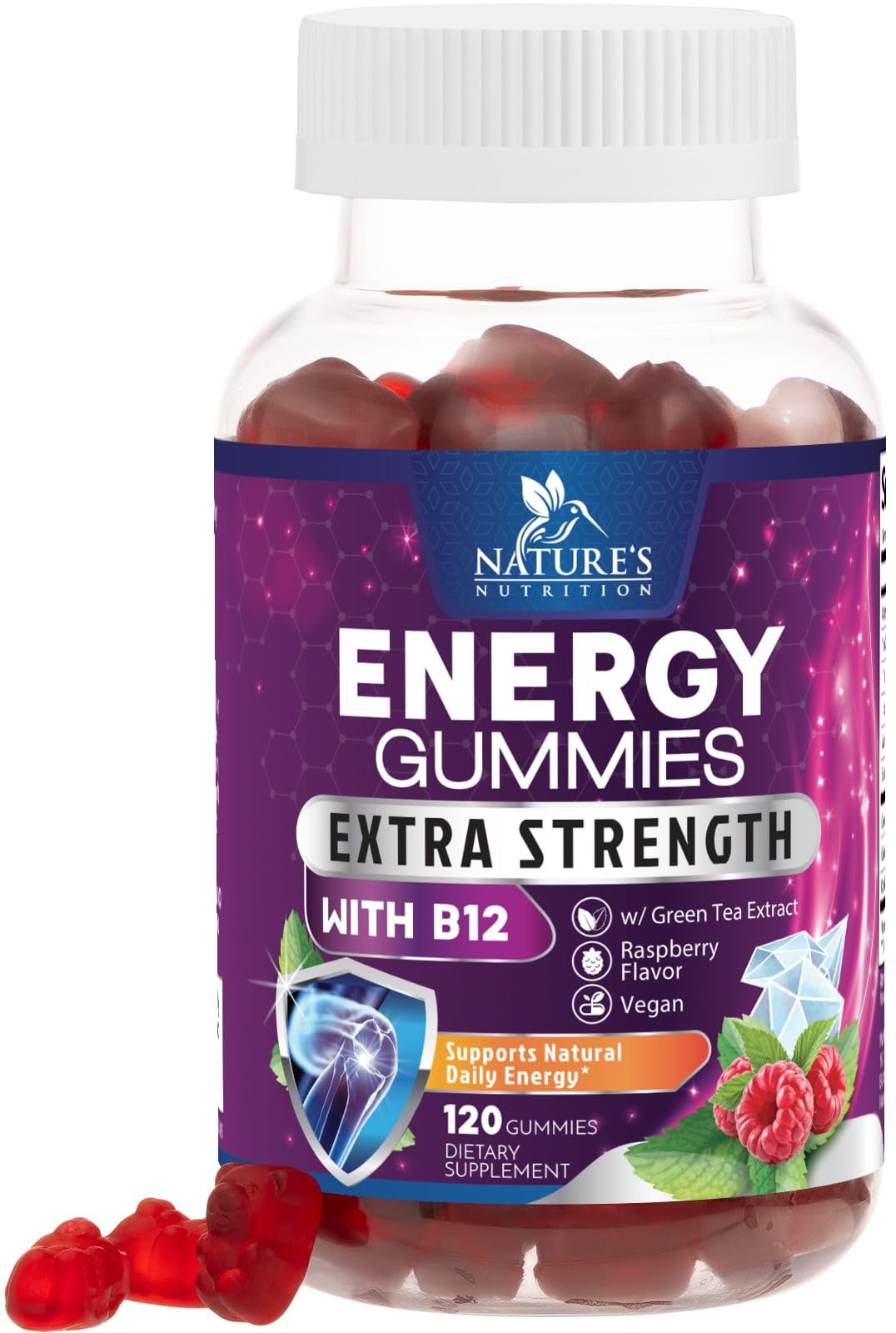Energy Gummies Vitamin B12, Green Tea & Natural Caffeine Support, Extra