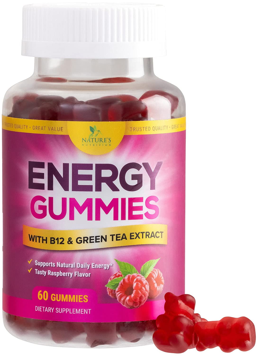 Energy Gummies Vitamin B12, Green Tea & Natural Caffeine Support, Extra