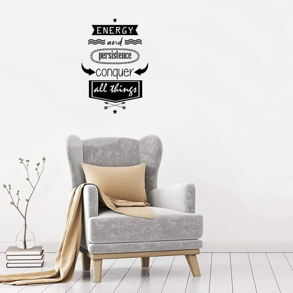 Energy and Persistence Quote Positive Life Mantra Motivation Inspiration Quotes Saying Wall Art Sticker Designs Vinyl Stickers For Home House Walls Rooms Windows Bedroom Decoration Size (40x35 inch)