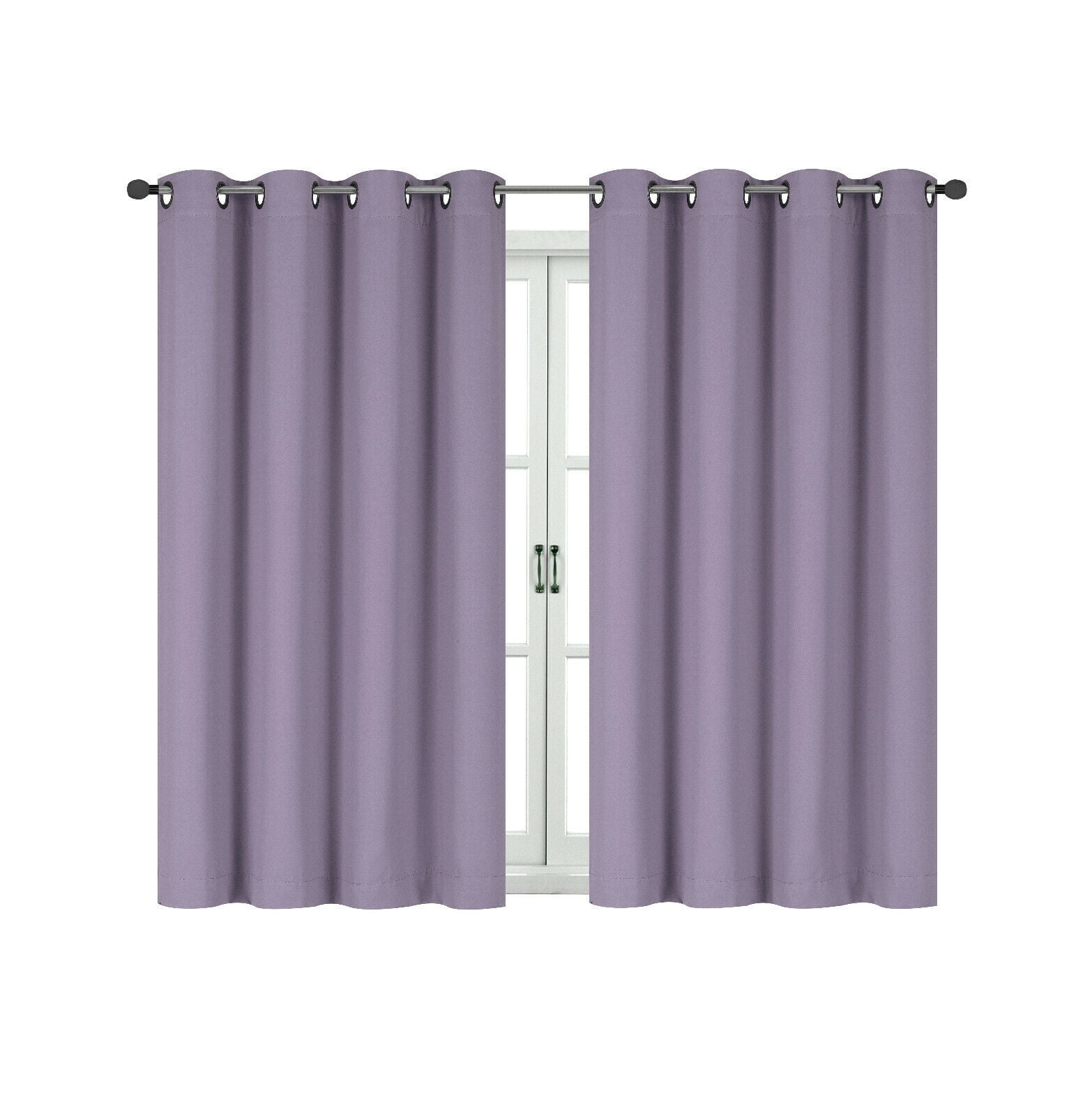 Energy Saving 100% Max Blackout Thermal Grommet Top Bath & Kitchen Window Curtains - Lavender, 45 in. Long