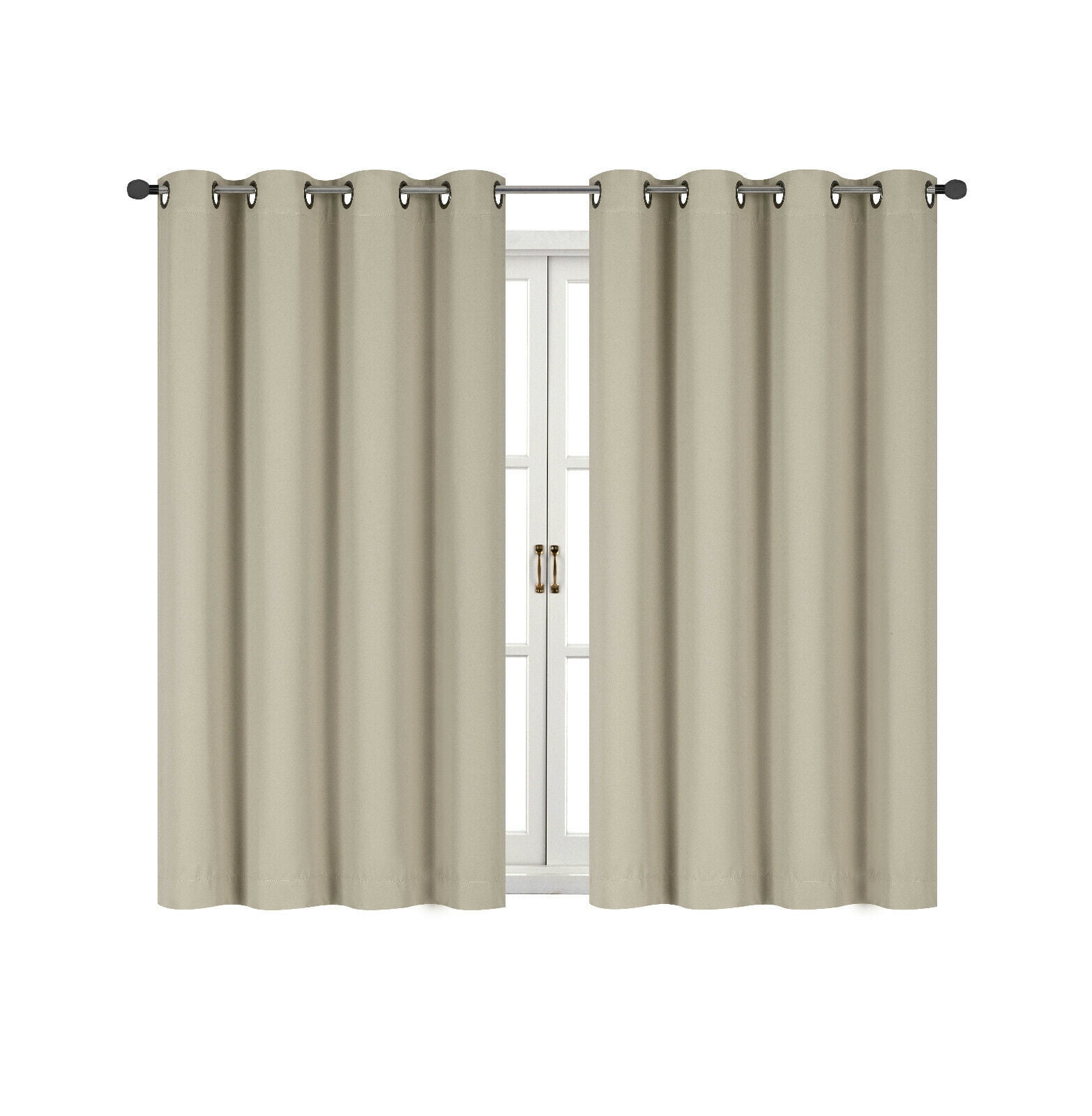 Energy Saving 100% Max Blackout Thermal Grommet Top Bath & Kitchen Window Curtains - Linen/Taupe, 45 in. Long