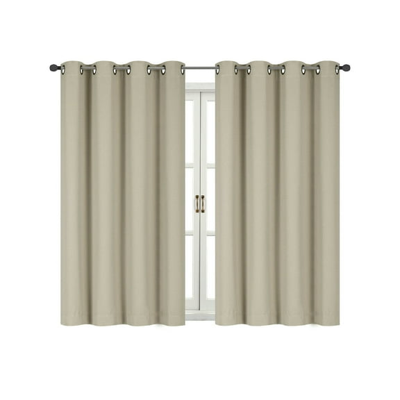 Energy Saving 100% Max Blackout Thermal Grommet Top Bath & Kitchen Window Curtains - Linen/Taupe, 63 in. Long