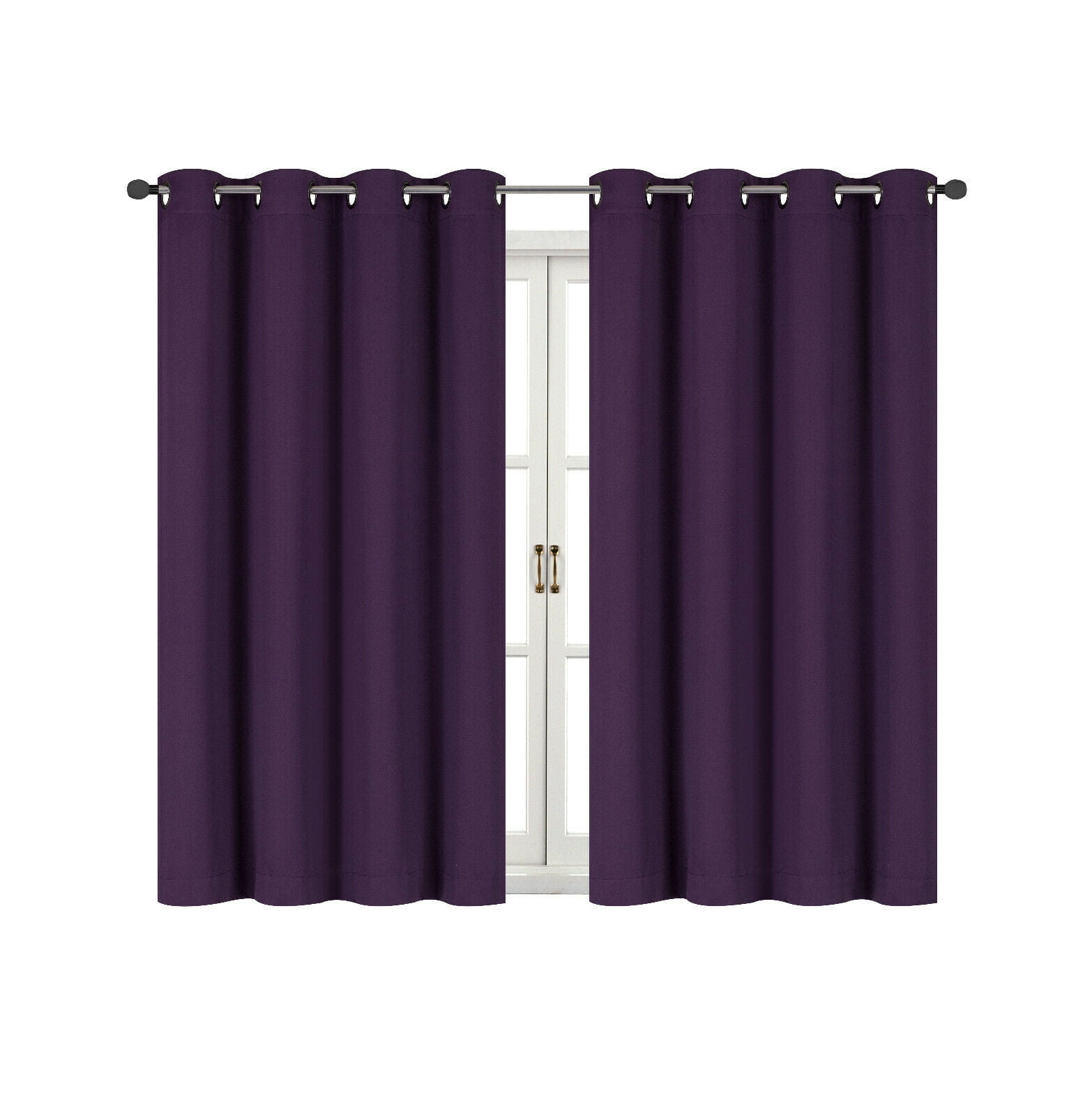 Energy Saving 100% Max Blackout Thermal Grommet Top Bath & Kitchen Window Curtains - Purple, 45 in. Long