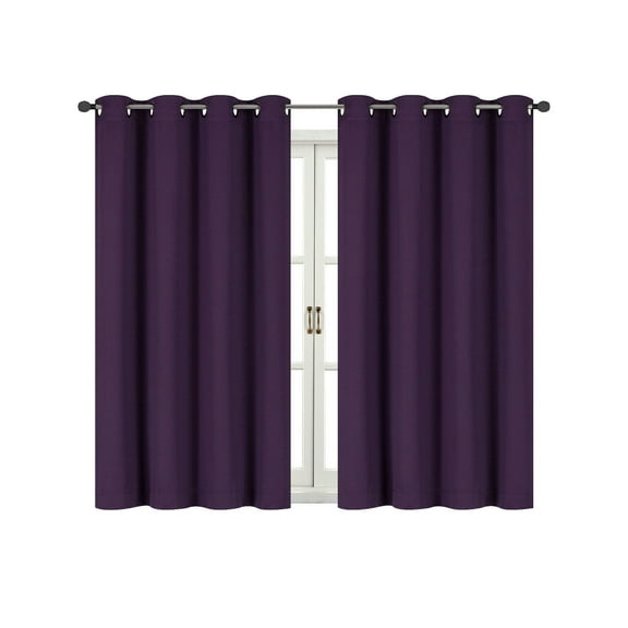 Energy Saving 100% Max Blackout Thermal Grommet Top Bath & Kitchen Window Curtains - Purple, 45 in. Long