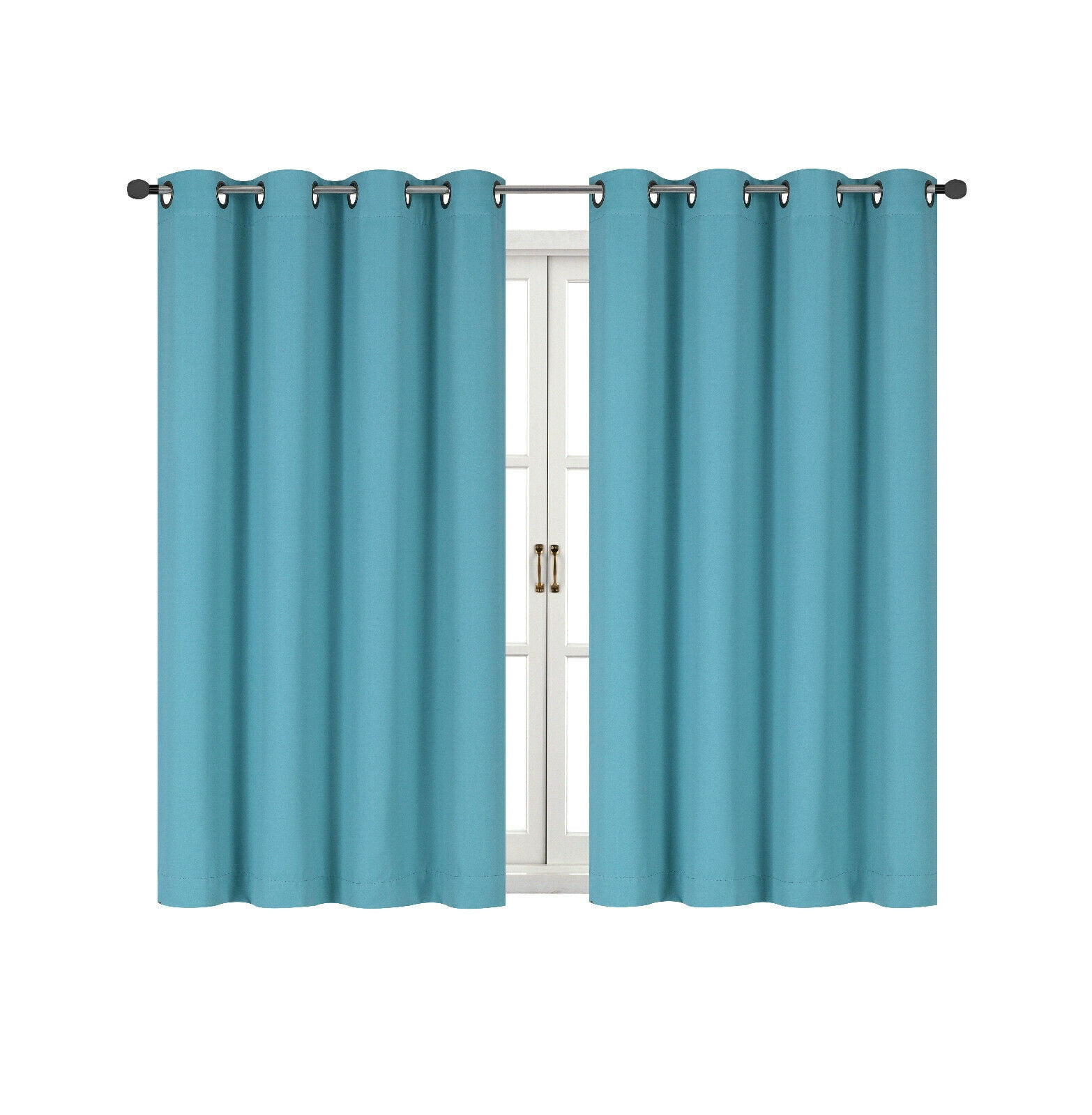 Energy Saving 100% Max Blackout Thermal Grommet Top Bath & Kitchen Window Curtains - Teal, 63 in. Long