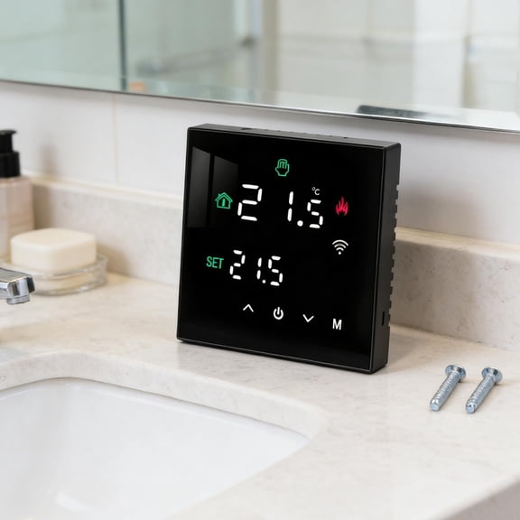 Energy Saving WiFi Thermostat for Electric Floor For Heating and Gas Boilers with Programmable Schedule and For Smartphone Remote Control (WiFi (Black-WiFire (3A))