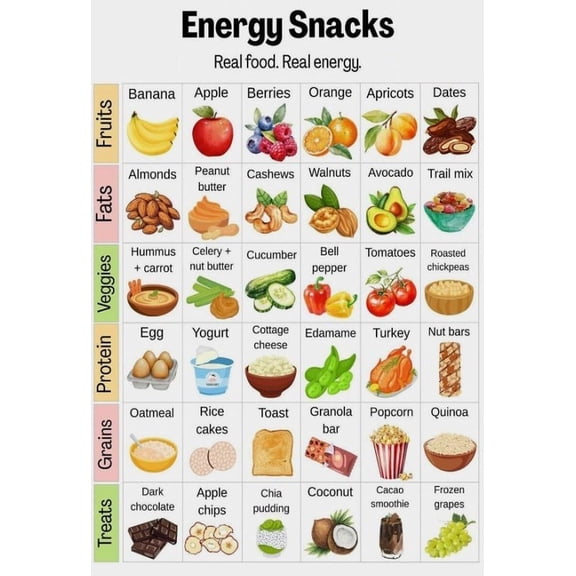 Energy Snacks Chart Poster Suitable For Home Kitchen Dining Room Sanatorium Rehabilitation Centre Office Decor poster