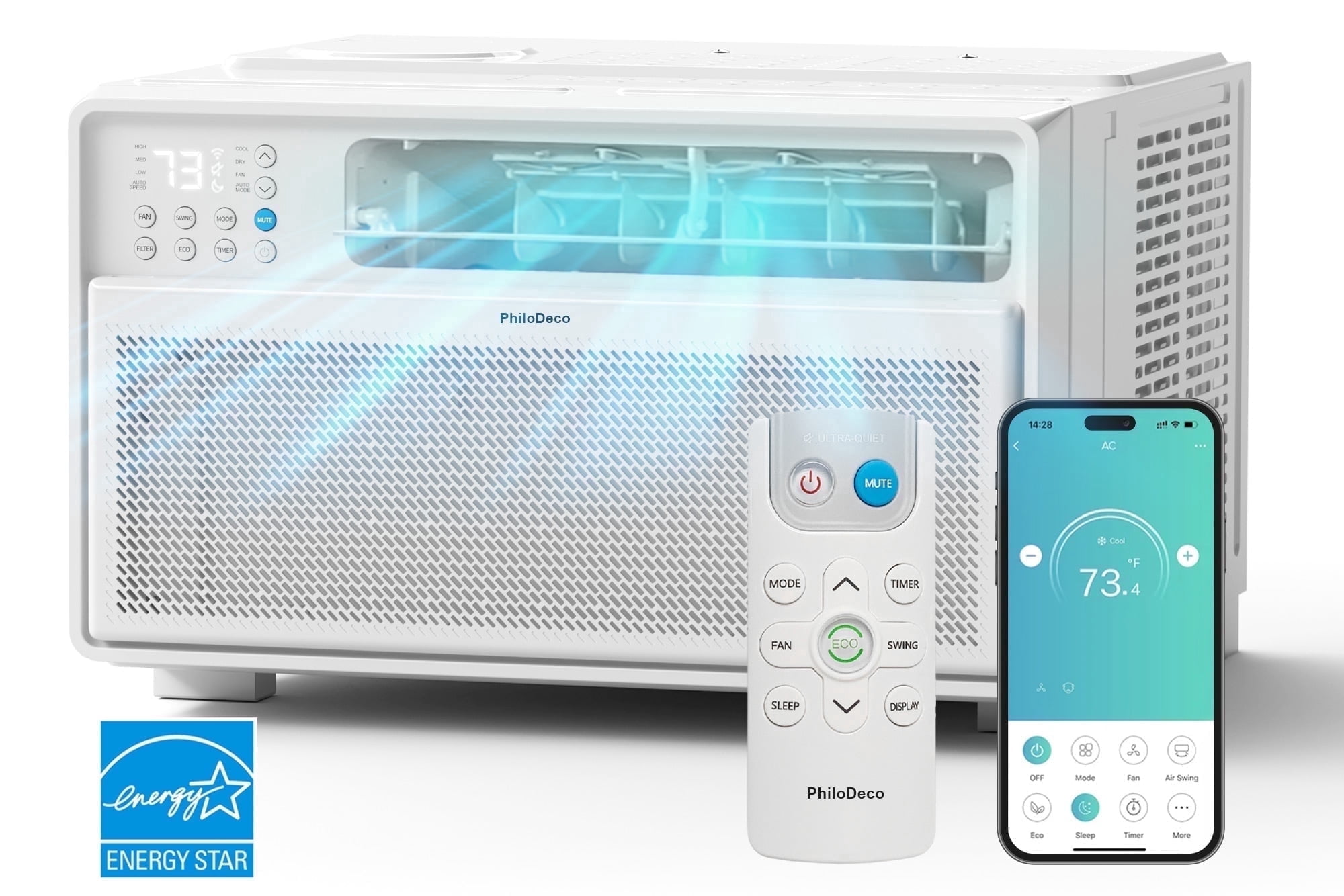 Energy Star 10000 BTU Window AC with WiFi & Inverter Ultra Quiet Operation, Easy Installation, Covers 440 sq. ft., Remote Control, ECO/24-Hour Timer/Auto Restart